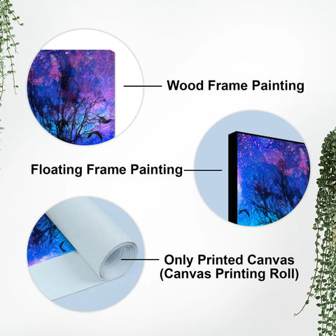 Two Deer in Forest at Night Premium Canvas Wall Painting