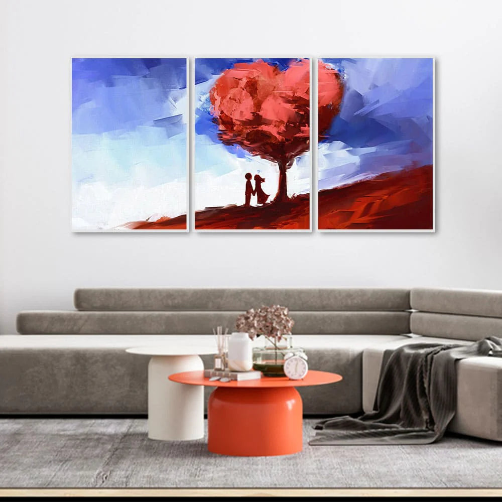 Two Love Couple Under Love Tree Floating Canvas Wall Painting Set of Three DECORMANTRA