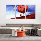 Two Love Couple Under Love Tree Floating Canvas Wall Painting Set of Three DECORMANTRA