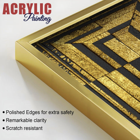 Golden Abstract Artistic Shapes Art Acrylic Floating Wall Painting Set Of 2 - Decor Mantra 