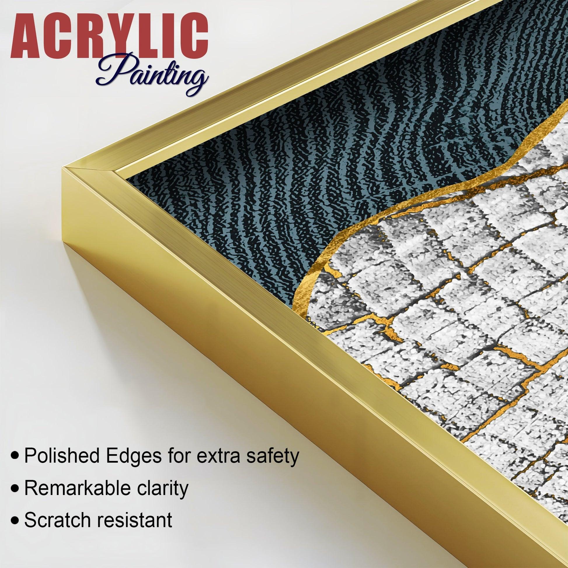 Circular Golden Pattern Acrylic Floating Wall Painting Set of 2 - Decor Mantra 