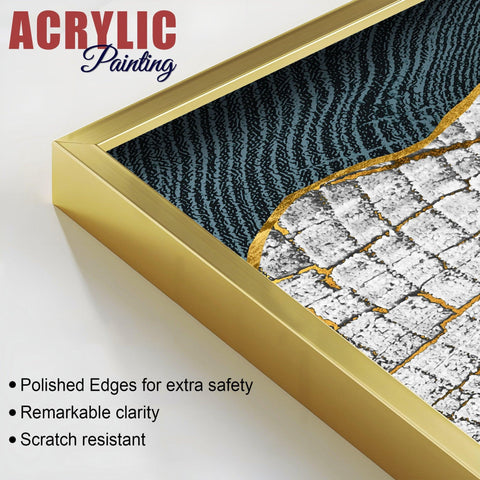 Circular Golden Pattern Acrylic Floating Wall Painting Set of 2 - Decor Mantra 