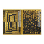 Golden Abstract Artistic Shapes Art Acrylic Floating Wall Painting Set Of 2 - Decor Mantra 