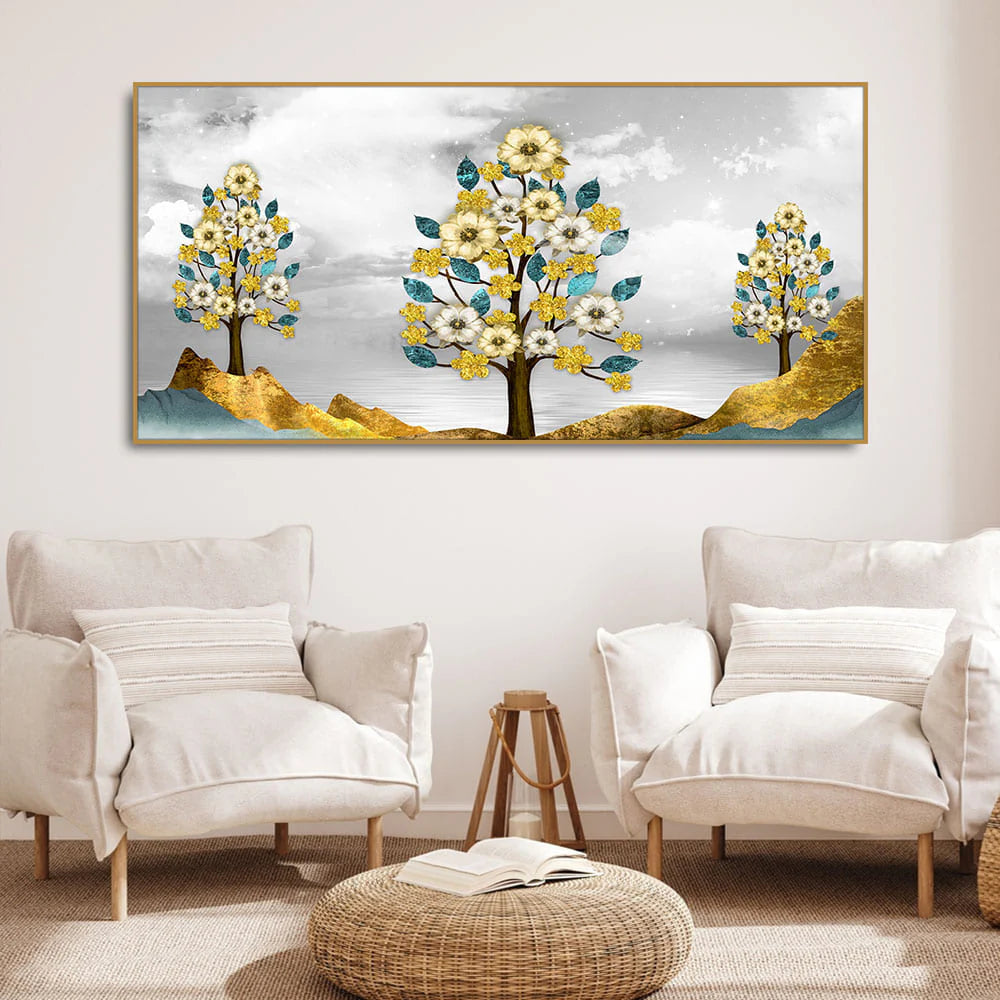 Unique Golden Trees Canvas Wall Painting DECORMANTRA