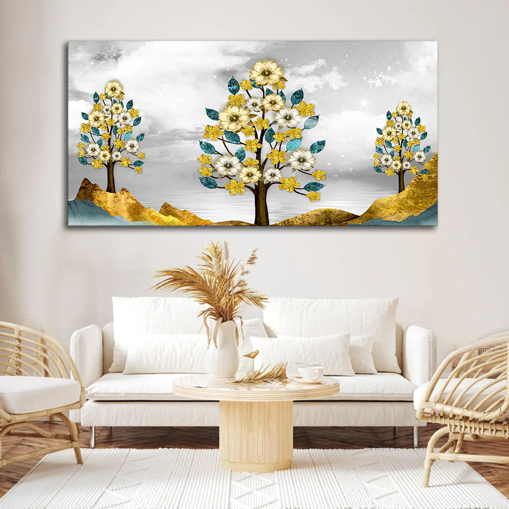 Unique Golden Trees Canvas Wall Painting DECORMANTRA