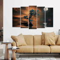Amazing Tree Under The Moon Premium Wall Painting Set of 5 Pieces - Decor Mantra 