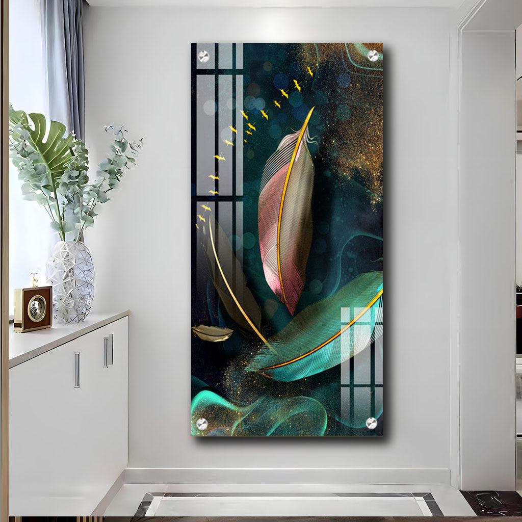 Cosmic Feathers Premium Acrylic Vertical Wall Art - Decor Mantra 