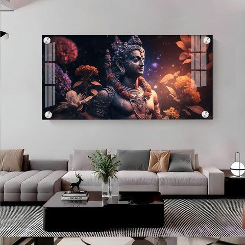 Lord Shiva and Rosary Exquisite Acrylic Horizontal Wall Art - Decor Mantra 