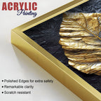 Golden Leaf Textured Impasto Layers Acrylic Floating Wall Painting Set Of 2 - Decor Mantra 