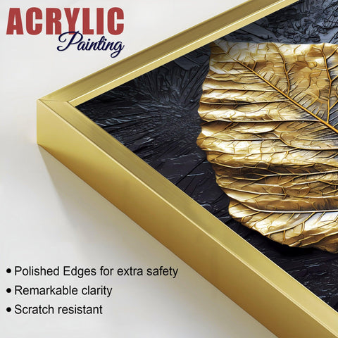 Golden Leaf Textured Impasto Layers Acrylic Floating Wall Painting Set Of 2 - Decor Mantra 