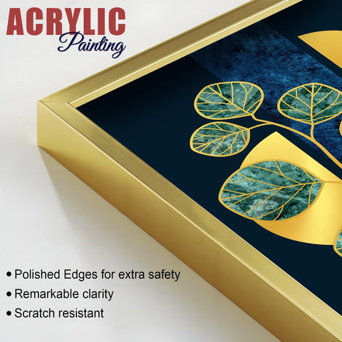 Blue Flower and Green Plant Acrylic Floating Wall Painting Set of 2 - Decor Mantra 