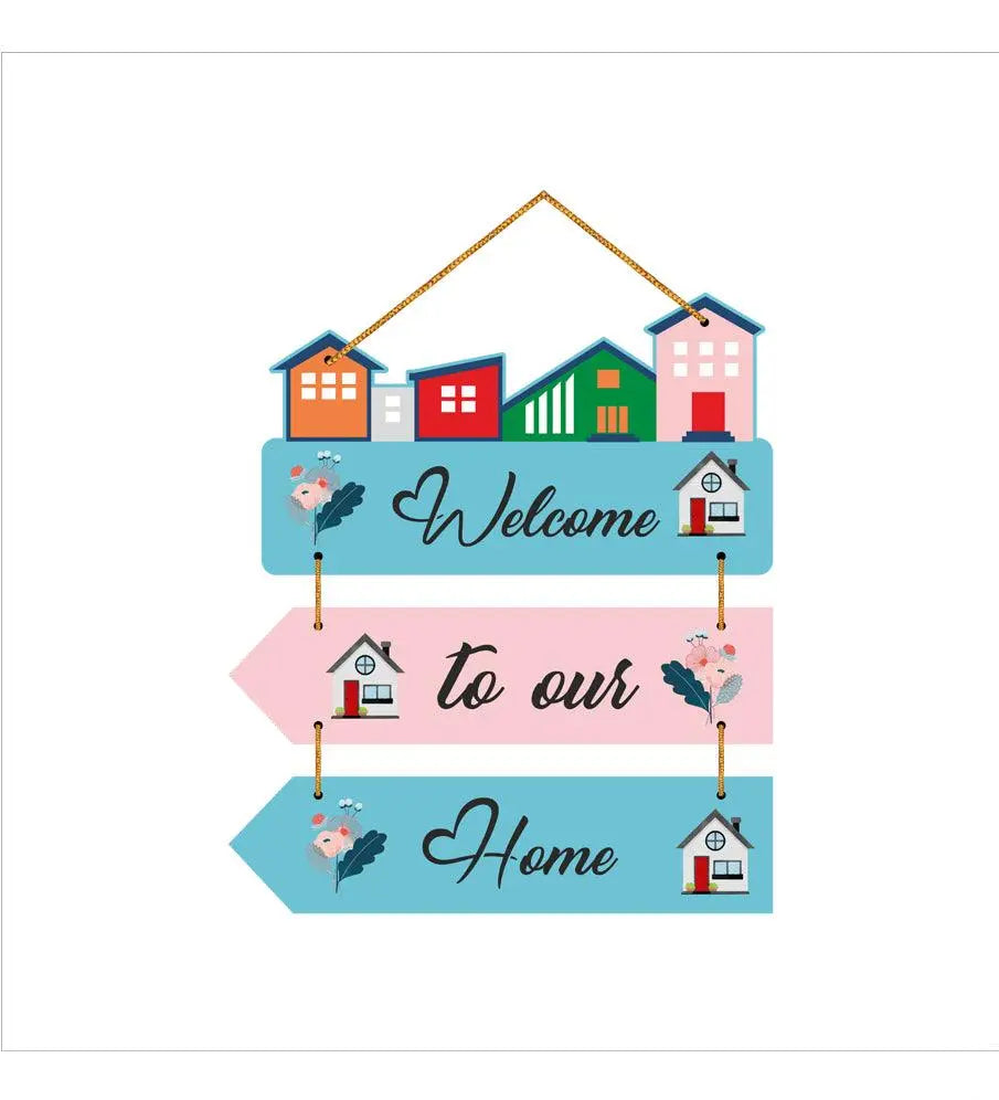 Welcome Quote Decorative Wall Art MDF Wooden Wall Hanger for Living Room | Bedroom | Home Decor | Gifts | Wood Decoration Items | Artworks Hangings Ornaments (WH_5801N), Set of 3 - Decor Mantra 