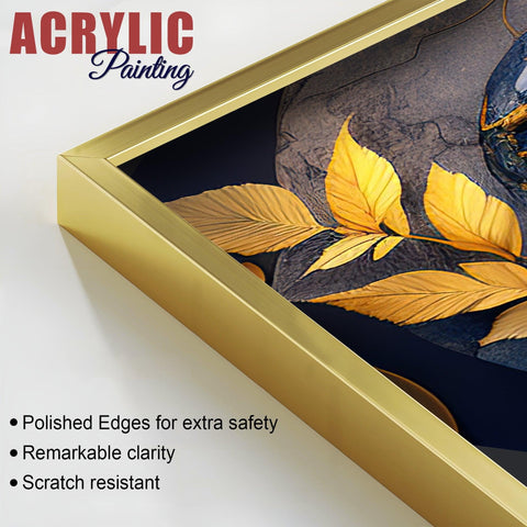 Golden Leaves Acrylic Floating Wall Painting Set of 2 - Decor Mantra 