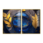 Golden Leaves Acrylic Floating Wall Painting Set of 2 - Decor Mantra 