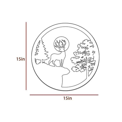 Full Moon Rounded Reindeer Backlit Wooden Wall Decor with LED Night Light - Decor Mantra 