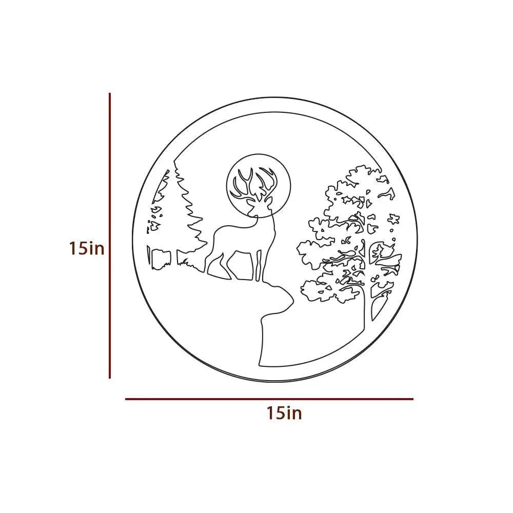 Full Moon Rounded Reindeer Backlit Wooden Wall Decor with LED Night Light - Decor Mantra 