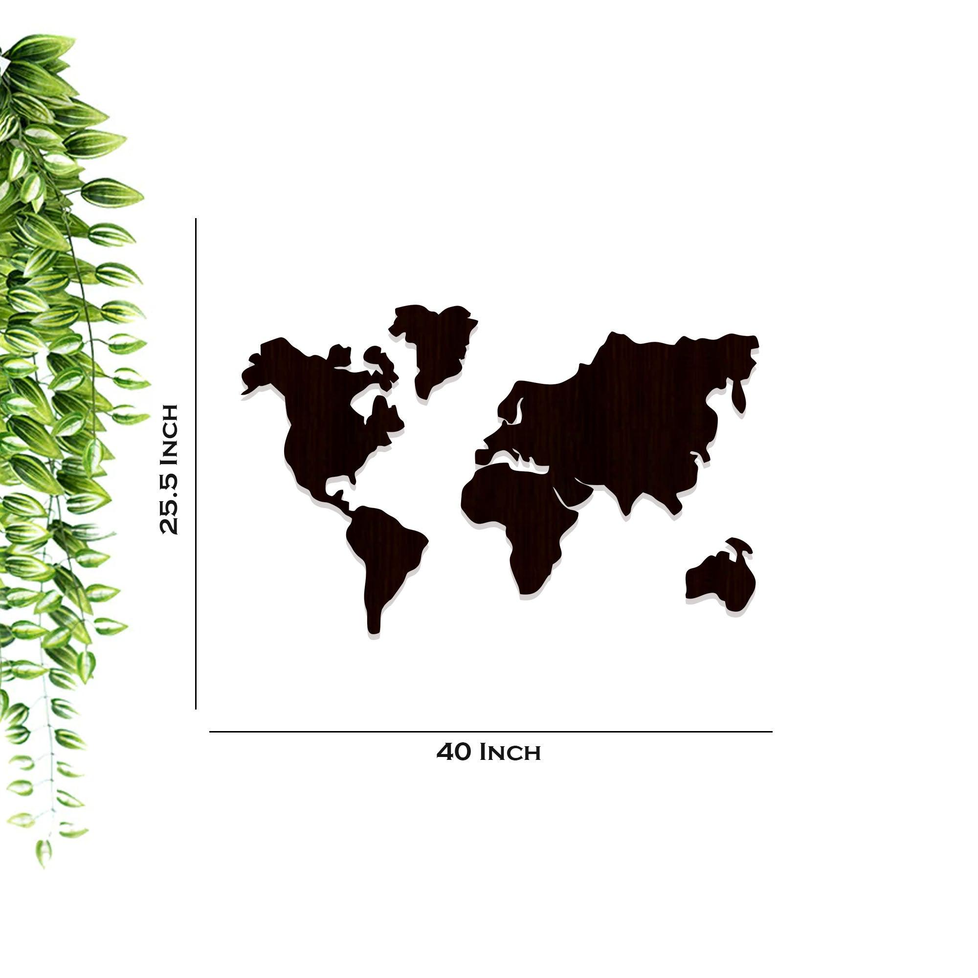 World Map Backlit Wooden Wall Decor with LED Night Light Walnut Finish - Decor Mantra 