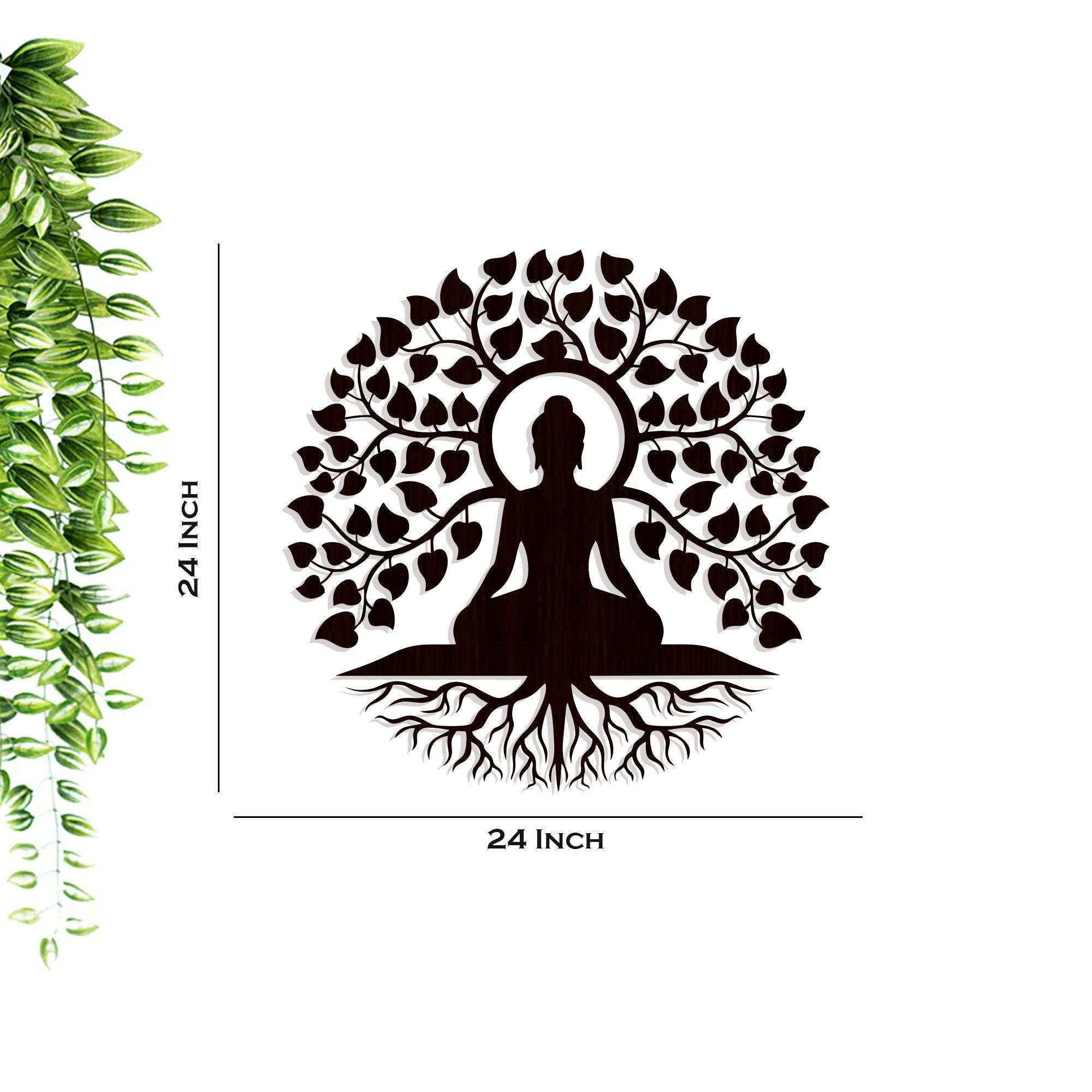 Meditating Lord Buddha Art Backlit Wooden Wall Hanging with LED Night Light Walnut Finish - Decor Mantra 