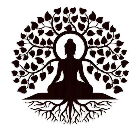 Meditating Lord Buddha Art Backlit Wooden Wall Hanging with LED Night Light Walnut Finish - Decor Mantra 