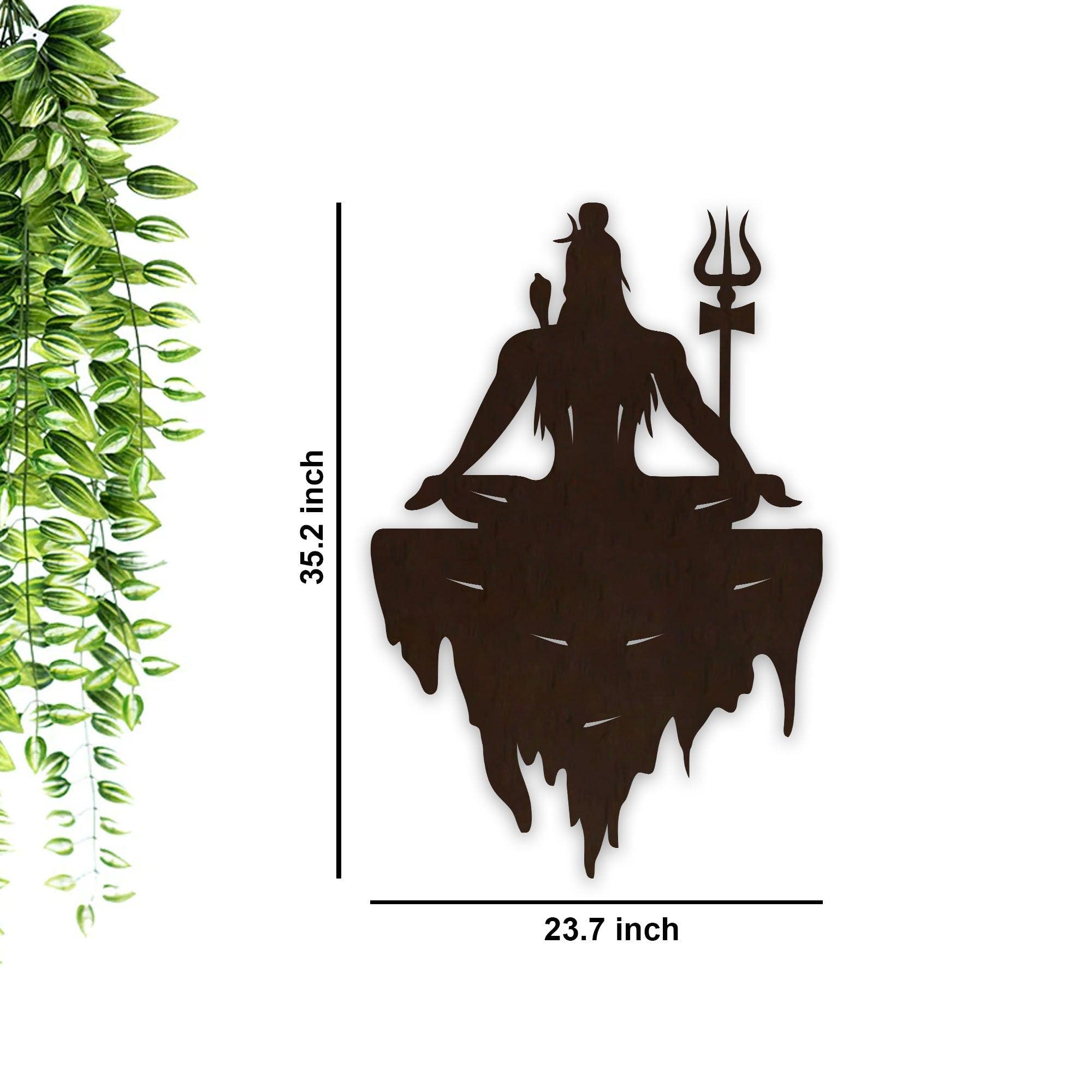 Adiyogi Mahakal Lord Shiva Premium Backlit Design Wooden Wall Hanging with LED Night Light Walnut Finish - Decor Mantra 