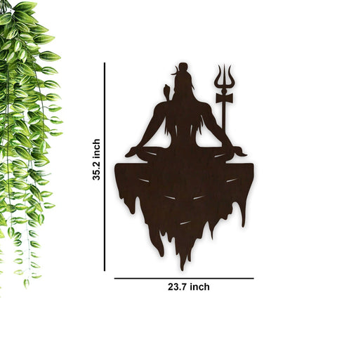Adiyogi Mahakal Lord Shiva Premium Backlit Design Wooden Wall Hanging with LED Night Light Walnut Finish - Decor Mantra 