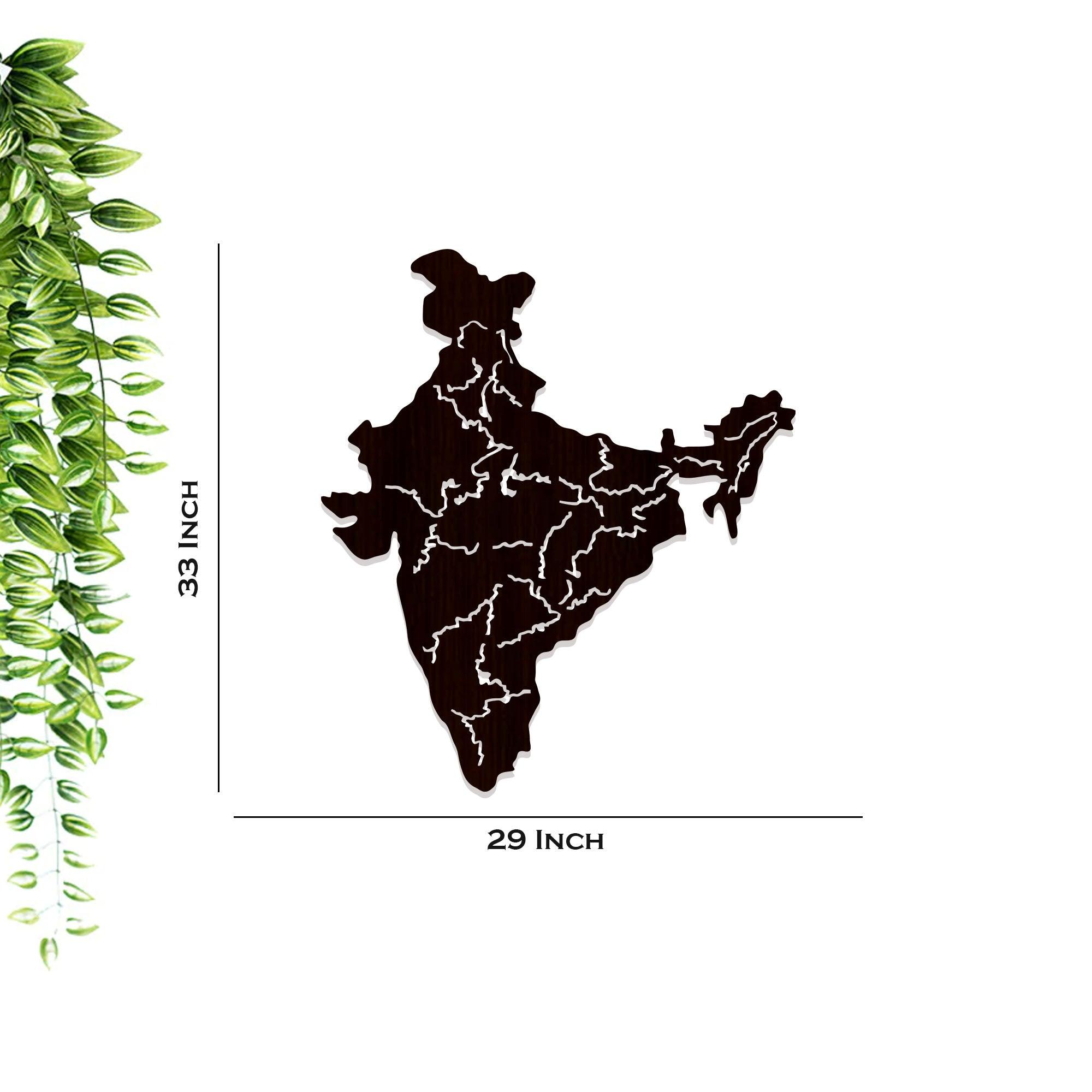 India Map Backlit Wooden Wall Decor with LED Night Light Walnut Finish - Decor Mantra 