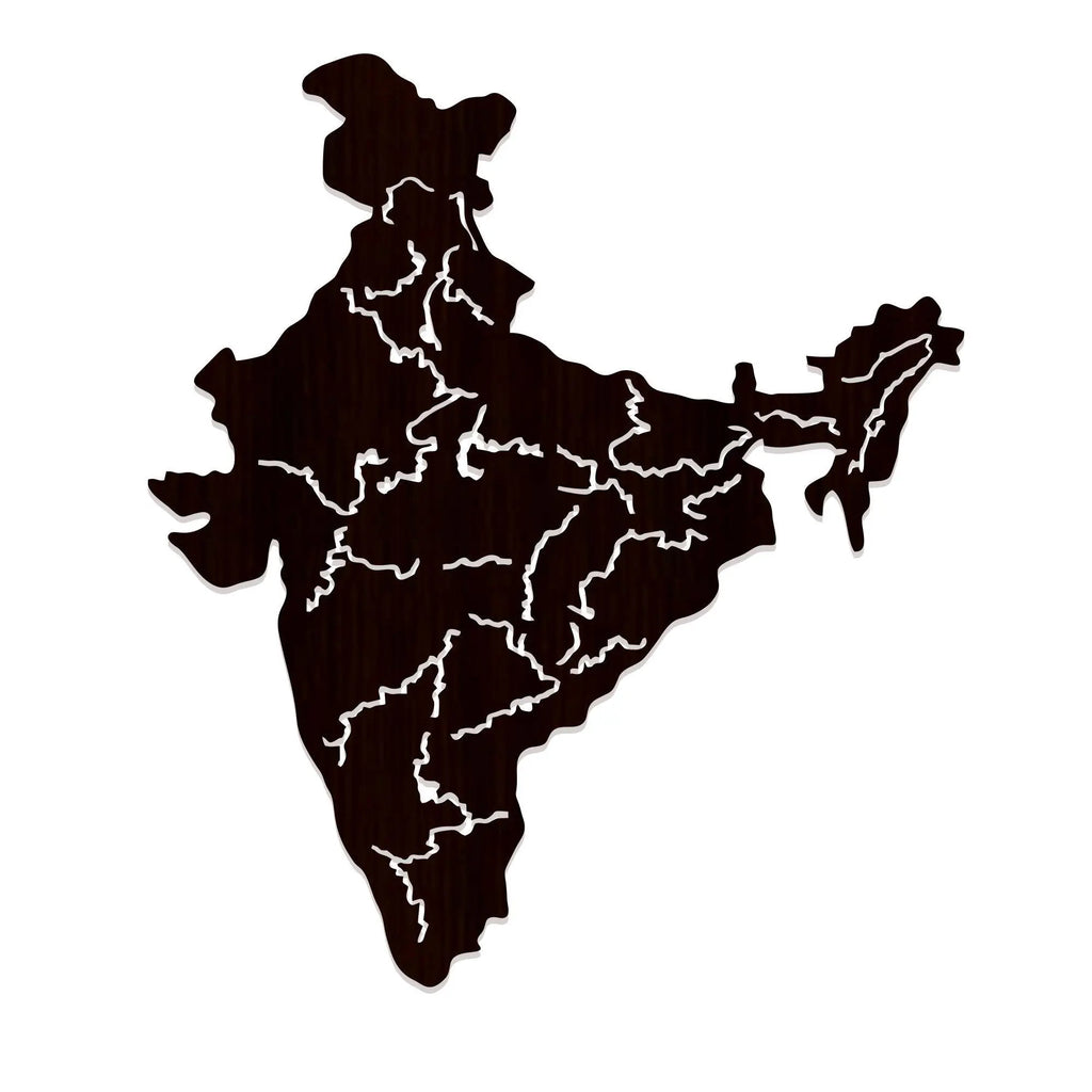 India Map Backlit Wooden Wall Decor with LED Night Light Walnut Finish - Decor Mantra 