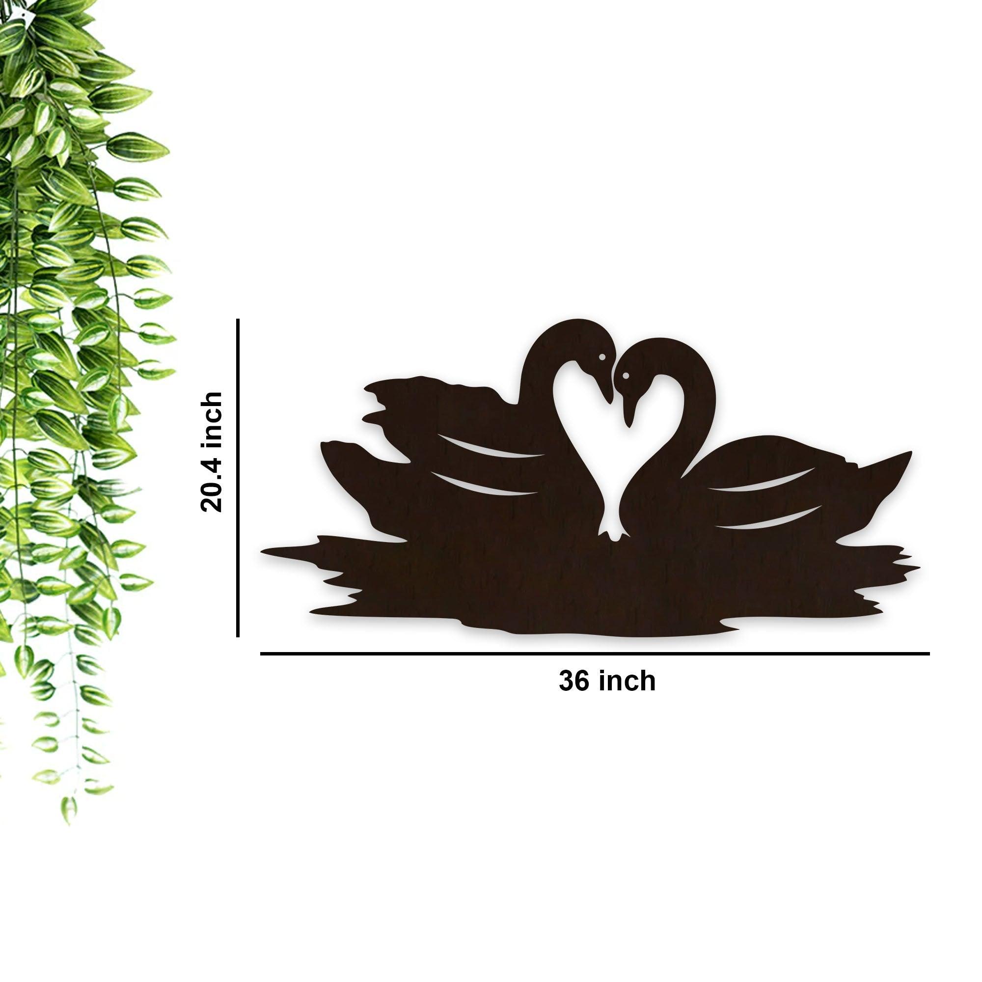 Loving Pair of Swan Backlit Wooden Wall Decor with LED Night Light Walnut Finish - Decor Mantra 