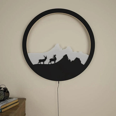 Beautiful Scenery Deer Wooden LED Wall Light Backlit Wall Art - Decor Mantra 