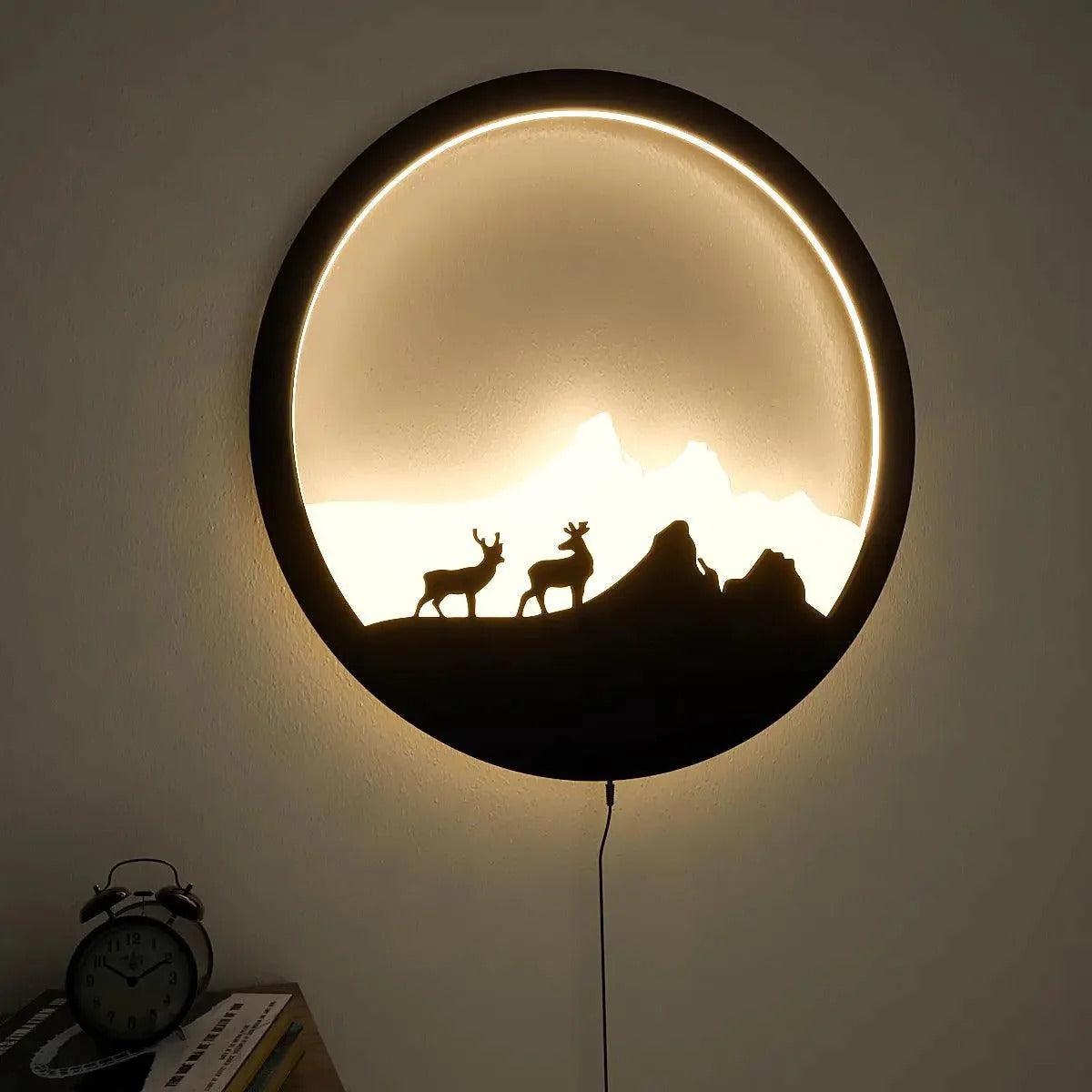 Beautiful Scenery Deer Wooden LED Wall Light Backlit Wall Art - Decor Mantra 