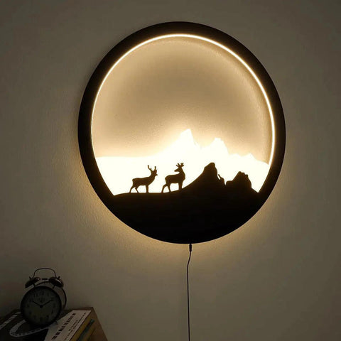 Beautiful Scenery Deer Wooden LED Wall Light Backlit Wall Art - Decor Mantra 