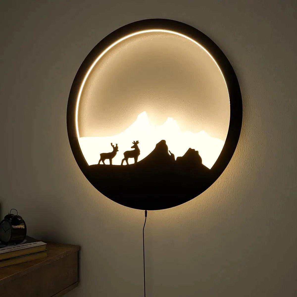 Beautiful Scenery Deer Wooden LED Wall Light Backlit Wall Art - Decor Mantra 
