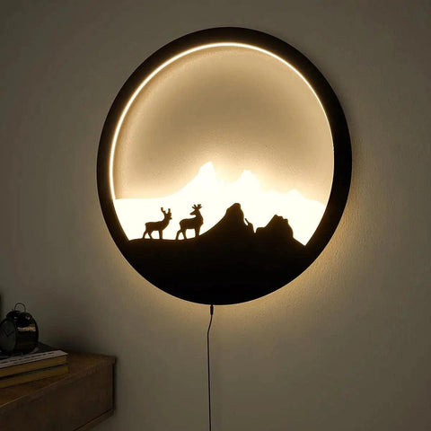 Beautiful Scenery Deer Wooden LED Wall Light Backlit Wall Art - Decor Mantra 