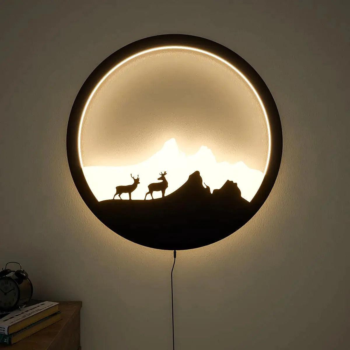 Beautiful Scenery Deer Wooden LED Wall Light Backlit Wall Art - Decor Mantra 