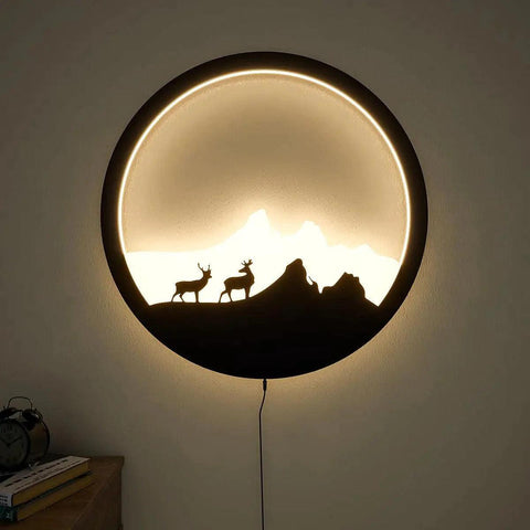 Beautiful Scenery Deer Wooden LED Wall Light Backlit Wall Art - Decor Mantra 
