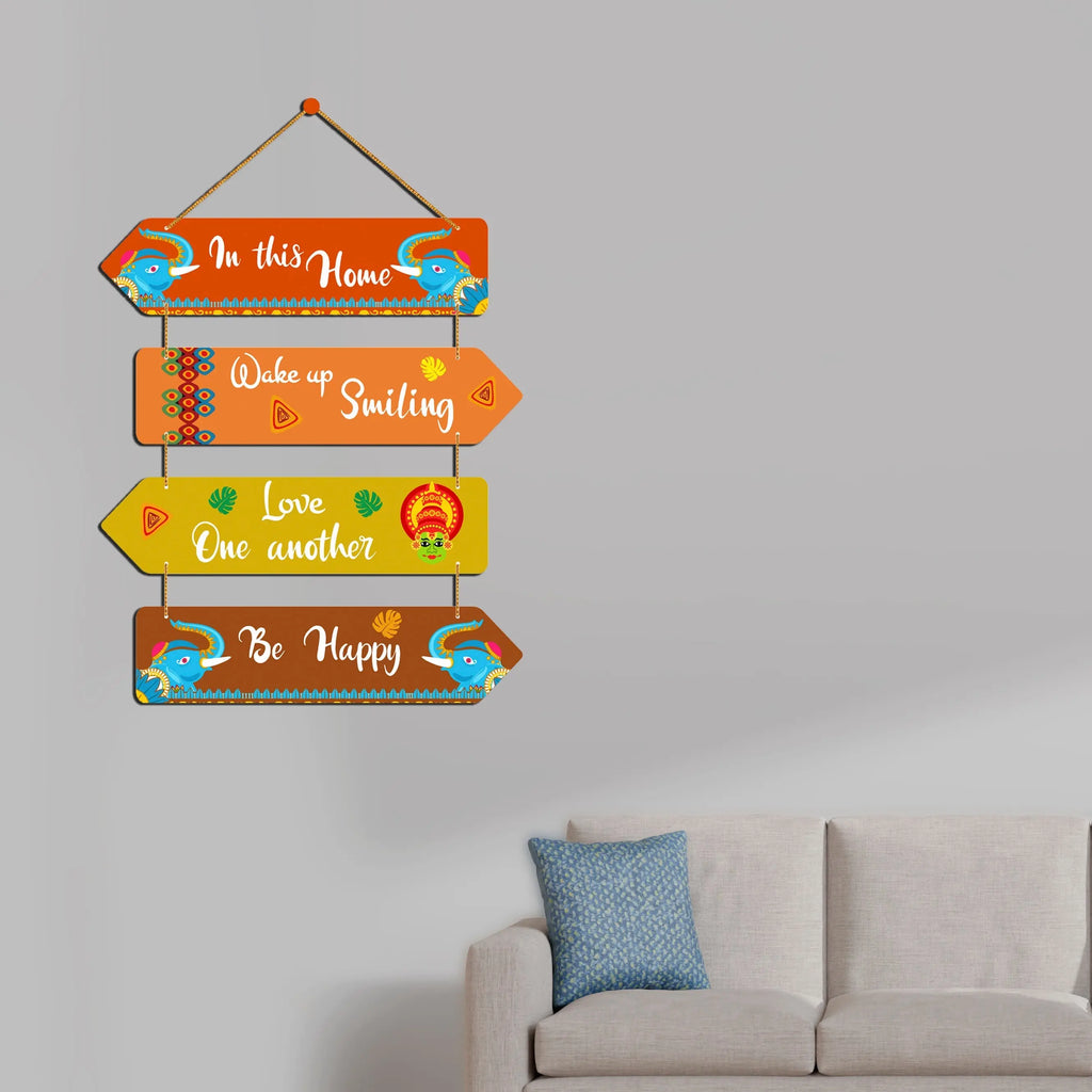 Be Happy Home Quotes Decorative Wall Art MDF Wooden Wall Hanger for Livingroom|Bedroom|Gifts|Wall Hangings for Home Decoration|Modern Decor Items|Artworks Wall - Harshita Craft