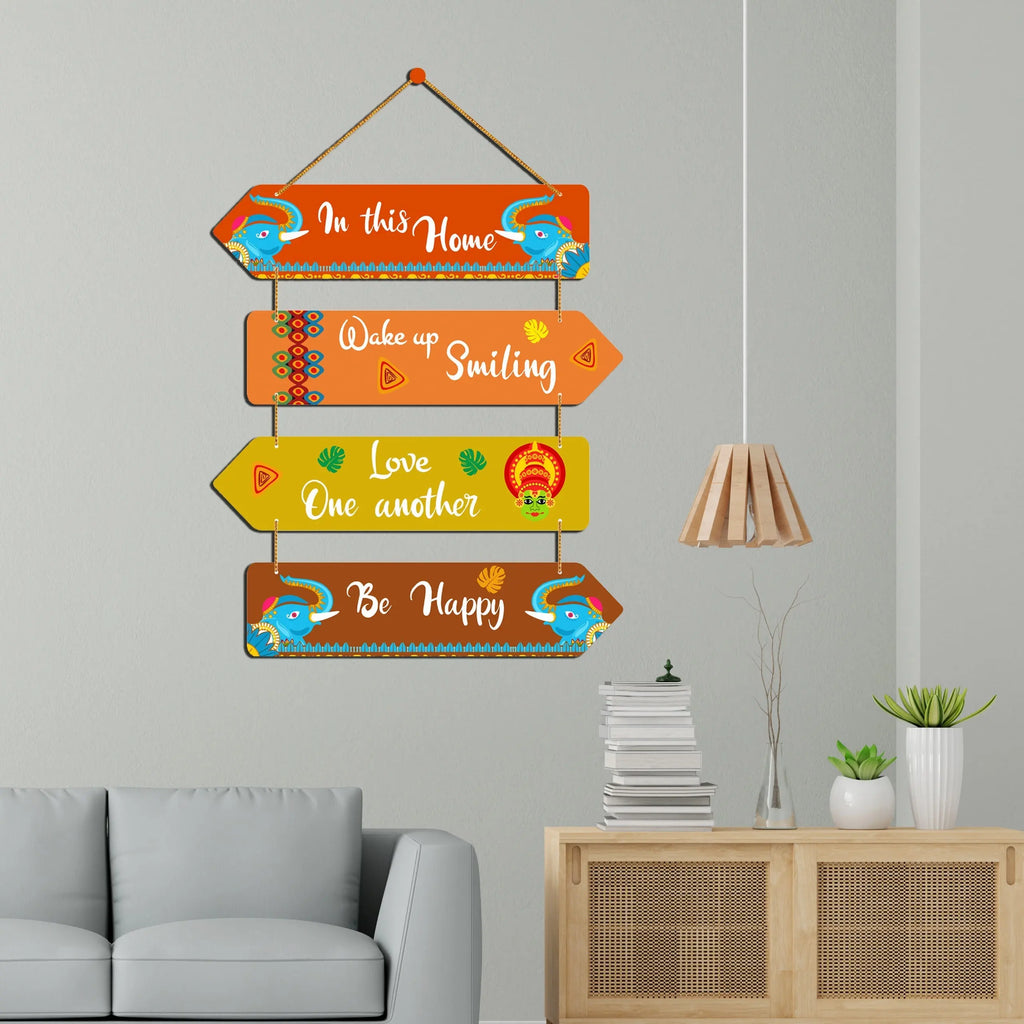 Be Happy Home Quotes Decorative Wall Art MDF Wooden Wall Hanger for Livingroom|Bedroom|Gifts|Wall Hangings for Home Decoration|Modern Decor Items|Artworks Wall - Harshita Craft