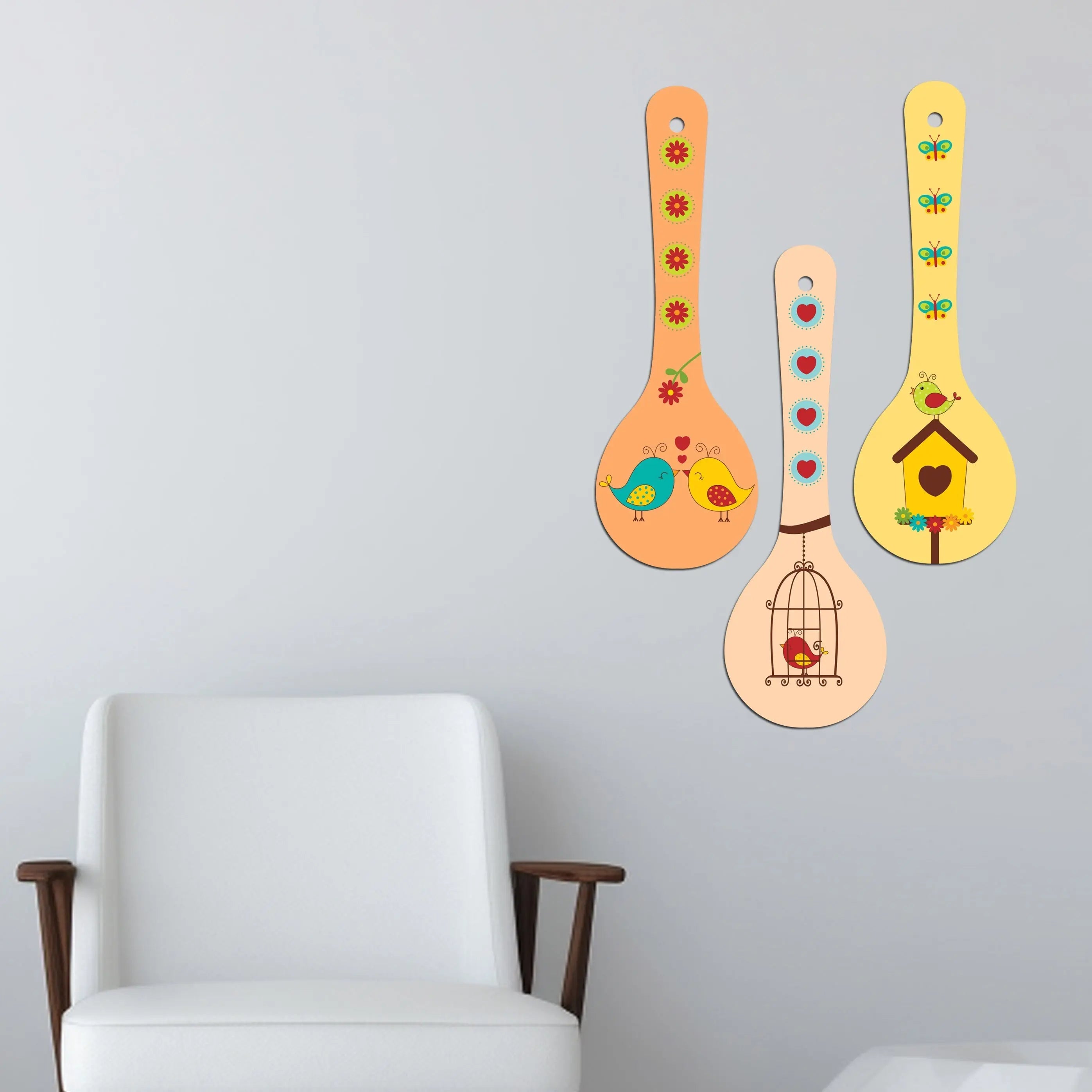 Beautiful Birds Wooden Wall Hanger Spoons for Home|Office|Living Room|Gift Wall Decoration - Harshita Craft
