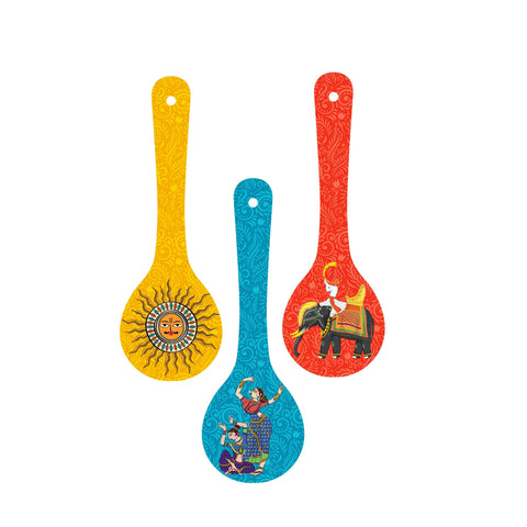 Madhubani Art Wooden Wall Hanger Spoons for Home|Office|Living Room|Gift Wall Decoration
