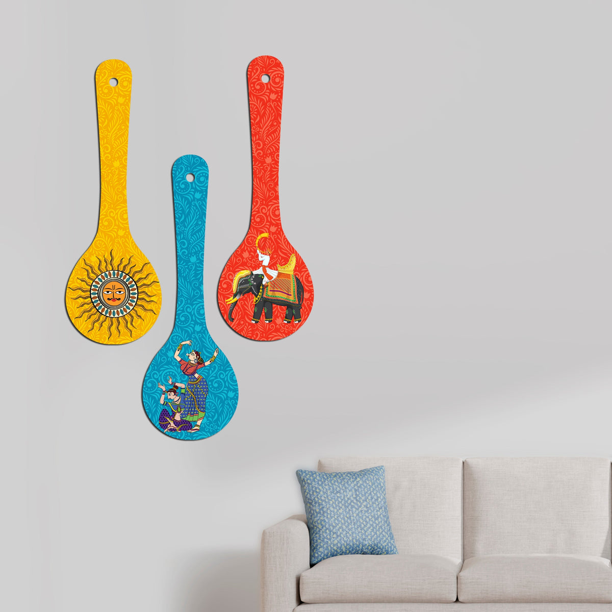 Madhubani Art Wooden Wall Hanger Spoons for Home|Office|Living Room|Gift Wall Decoration
