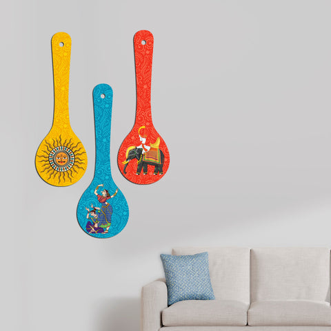 Madhubani Art Wooden Wall Hanger Spoons for Home|Office|Living Room|Gift Wall Decoration