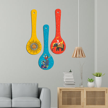 Madhubani Art Wooden Wall Hanger Spoons for Home|Office|Living Room|Gift Wall Decoration