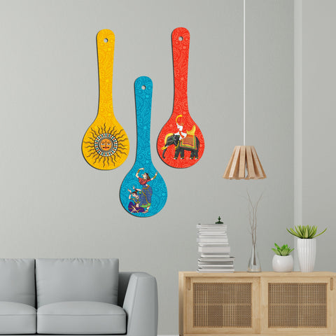 Madhubani Art Wooden Wall Hanger Spoons for Home|Office|Living Room|Gift Wall Decoration