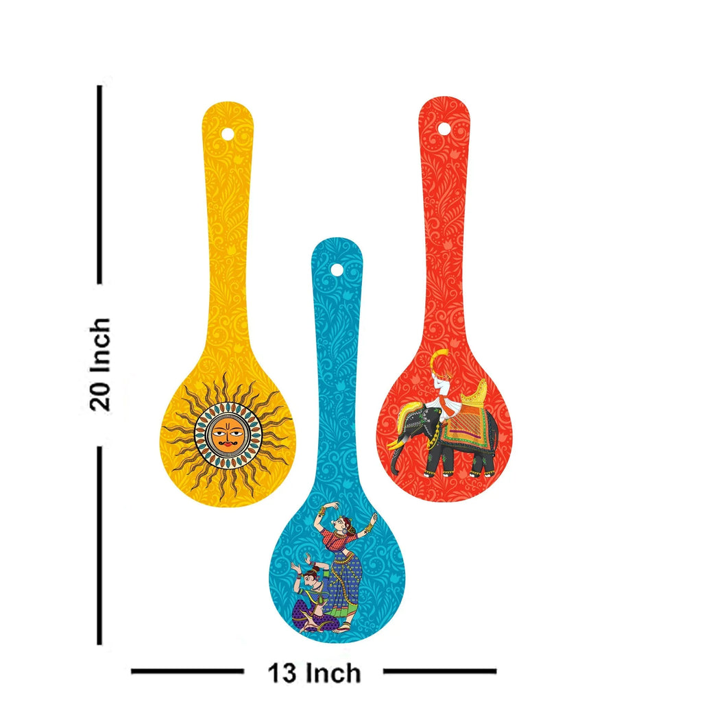 Madhubani Art Wooden Wall Hanger Spoons for Home|Office|Living Room|Gift Wall Decoration - Harshita Craft