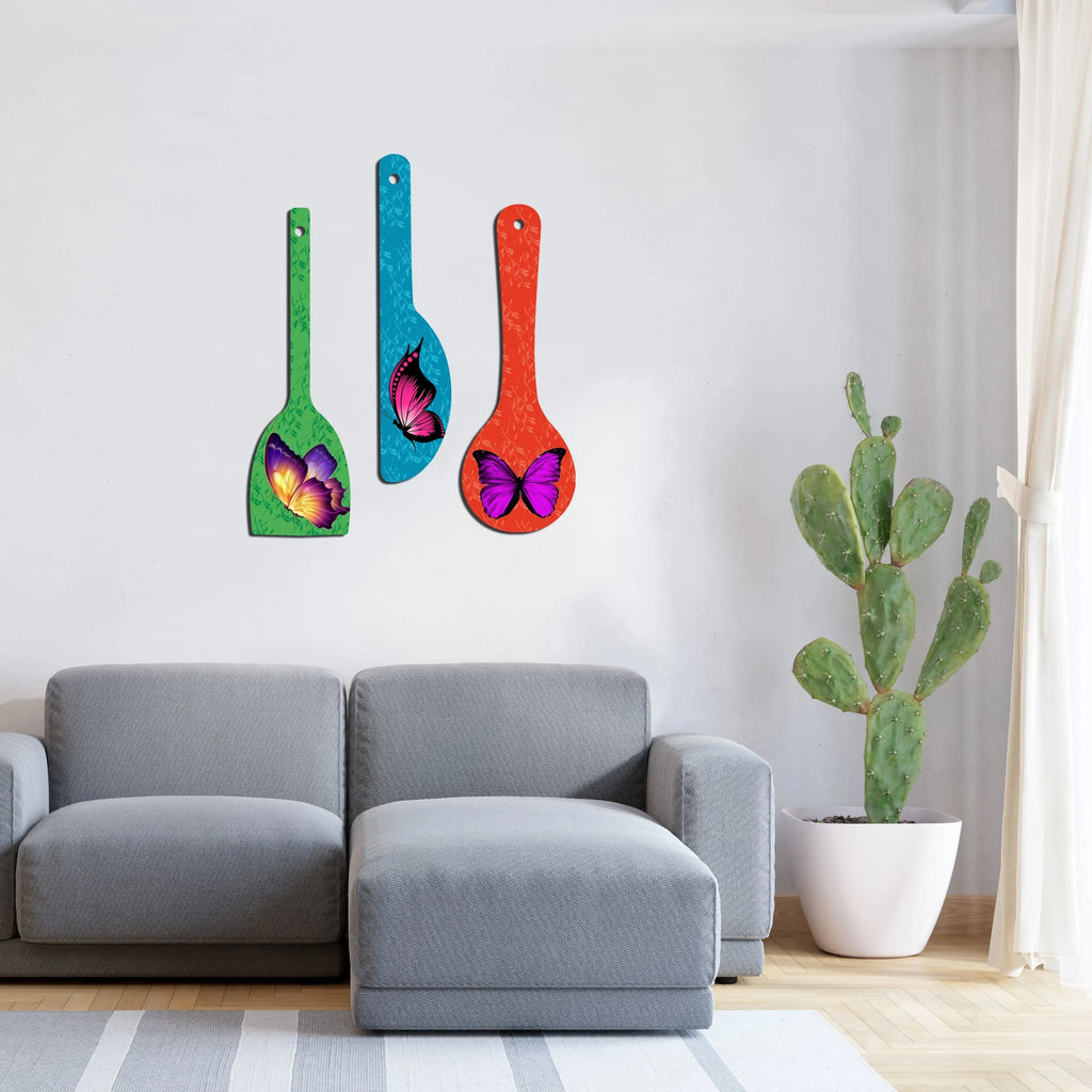 Butterfly Art Wooden Wall Hanger Spoons for Home|Office|Living Room|Gift Wall Decoration - Harshita Craft