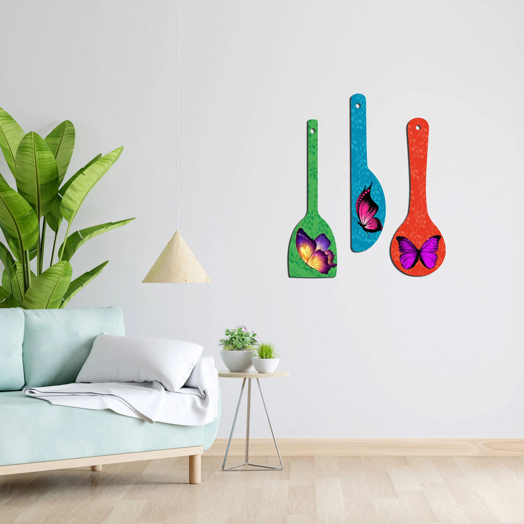 Butterfly Art Wooden Wall Hanger Spoons for Home|Office|Living Room|Gift Wall Decoration - Harshita Craft