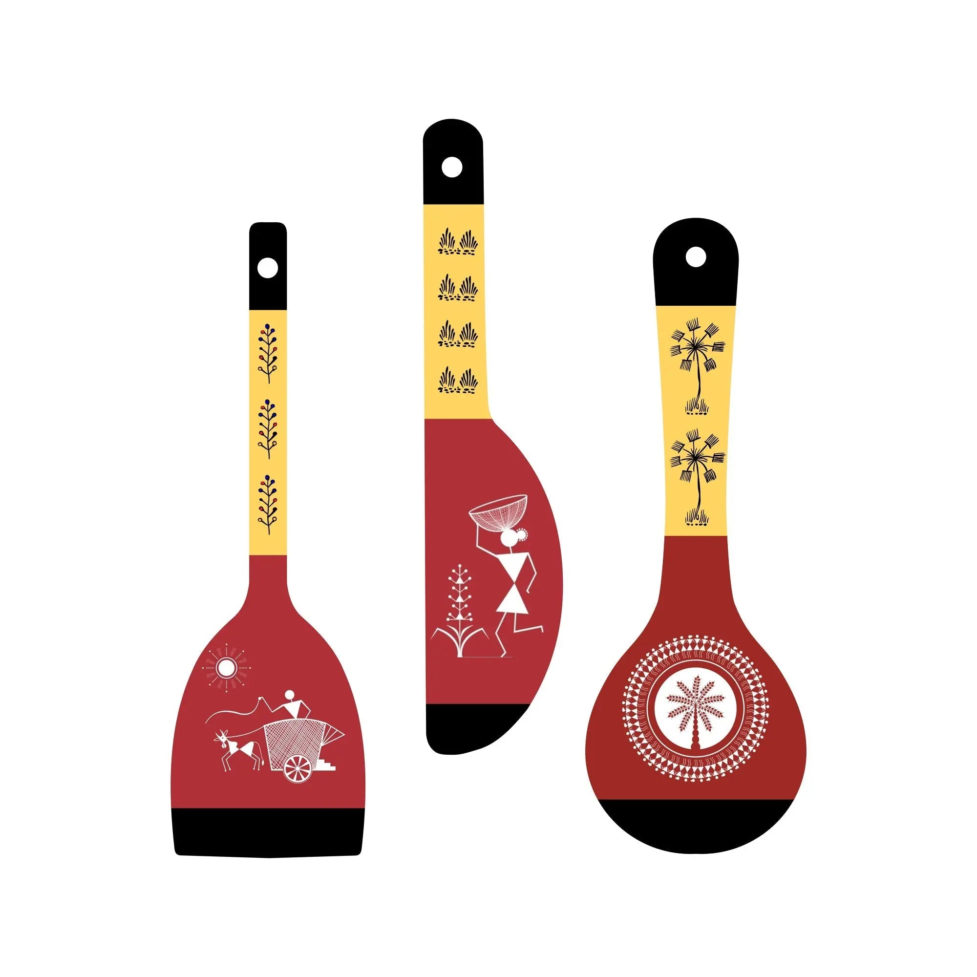 Warli Art Wooden Wall Hanger Spoons for Home|Office|Living Room|Gift Wall Decoration - Harshita Craft