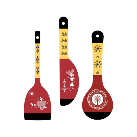 Warli Art Wooden Wall Hanger Spoons for Home|Office|Living Room|Gift Wall Decoration
