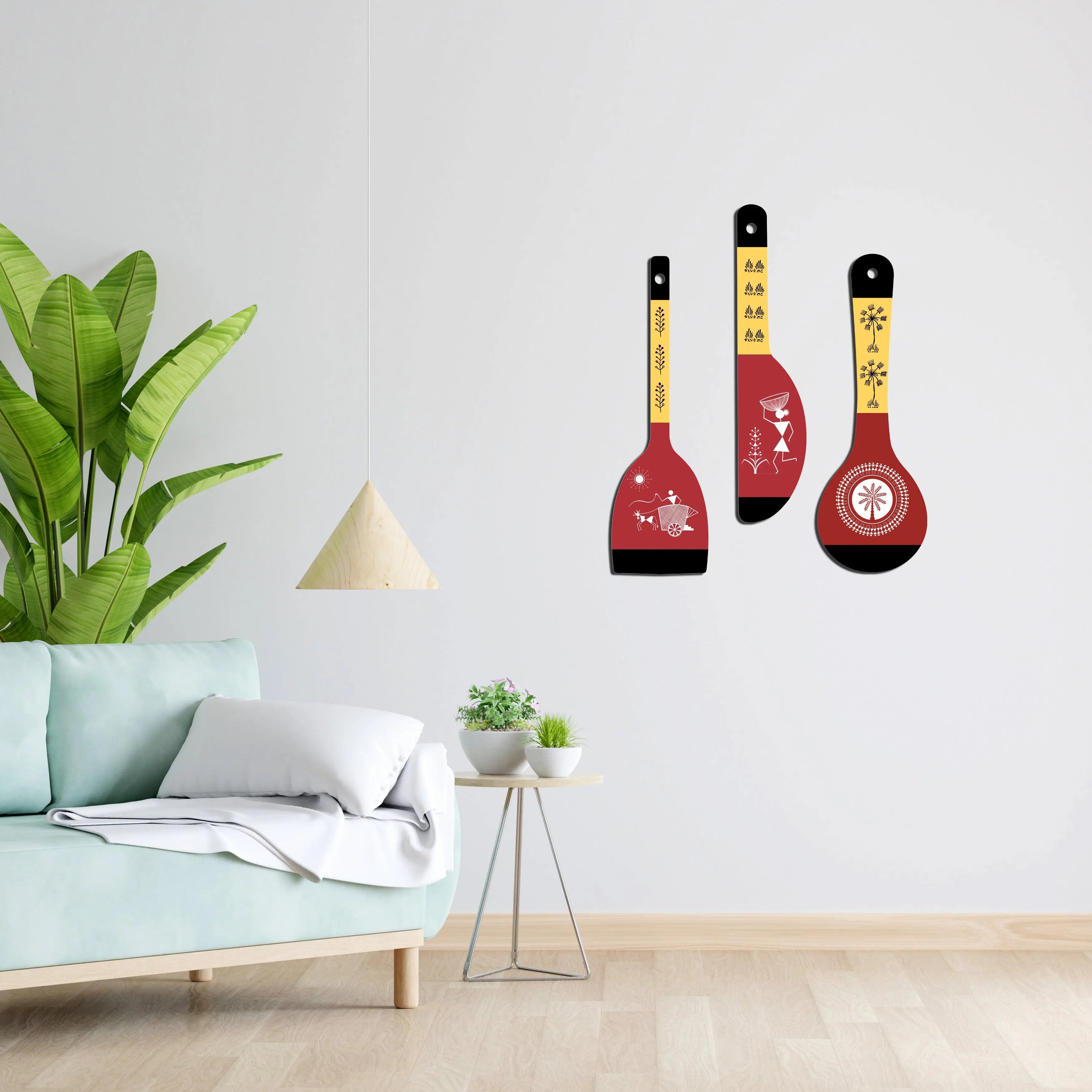 Warli Art Wooden Wall Hanger Spoons for Home|Office|Living Room|Gift Wall Decoration - Harshita Craft