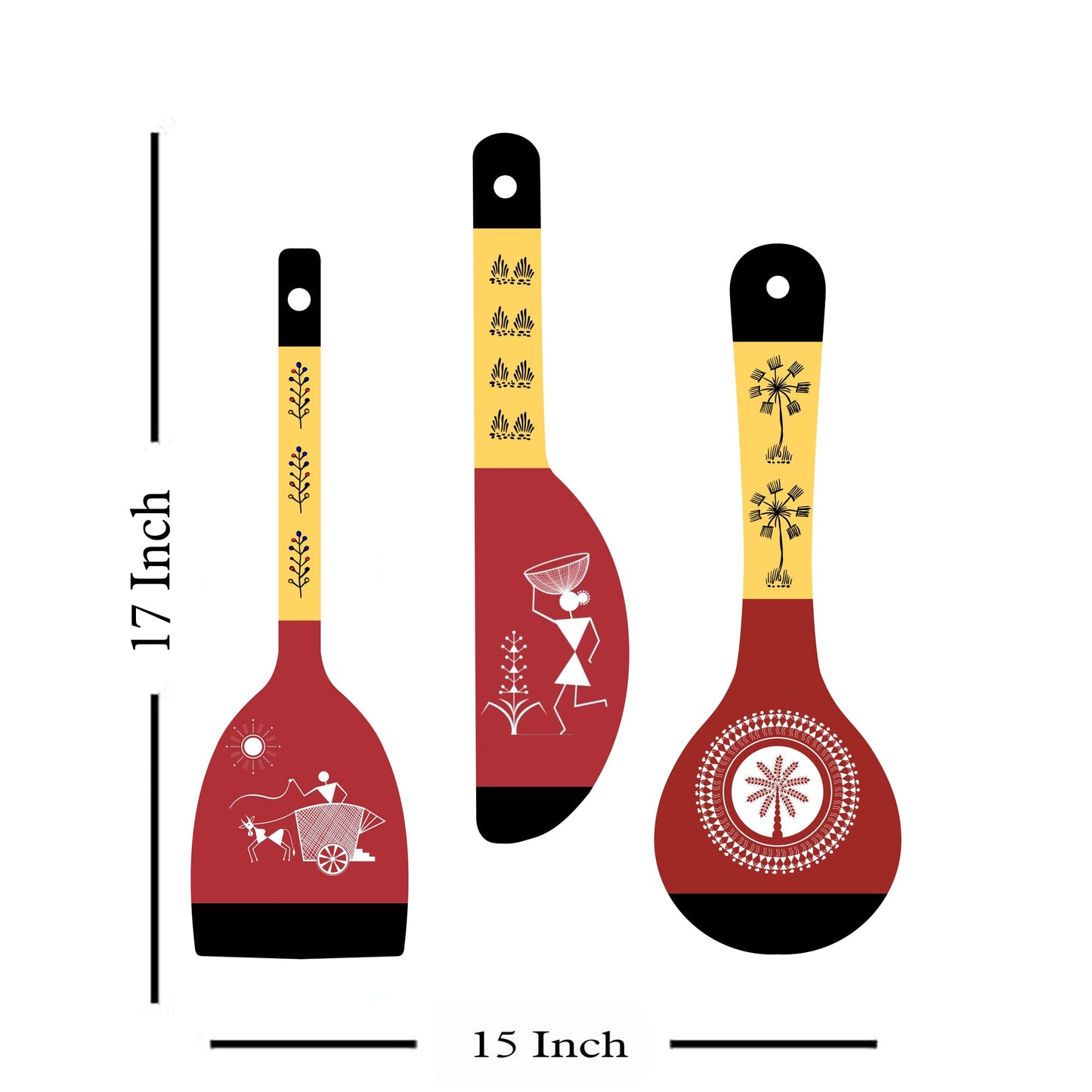 Warli Art Wooden Wall Hanger Spoons for Home|Office|Living Room|Gift Wall Decoration